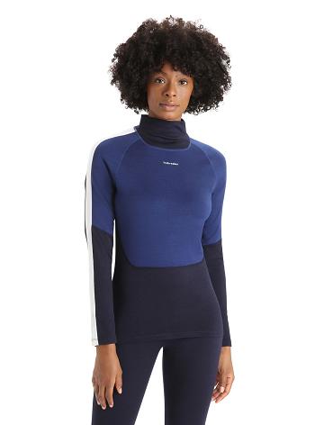 Midnight Navy / Royal Navy Women's Icebreaker Merino 200 Sonebula Long Sleeve High Neck Thermal Top One Piece & Sets | USA 1784DFMN